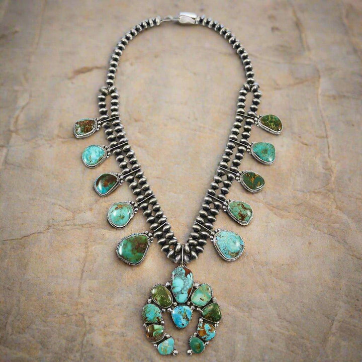 Royston Turquoise Squash Blossom by Clarissa and Vernon Hale - Garland's