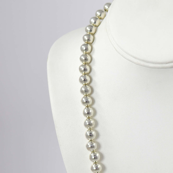 Silver Bead and Coral Necklace by Debbie Silversmith - Garland's