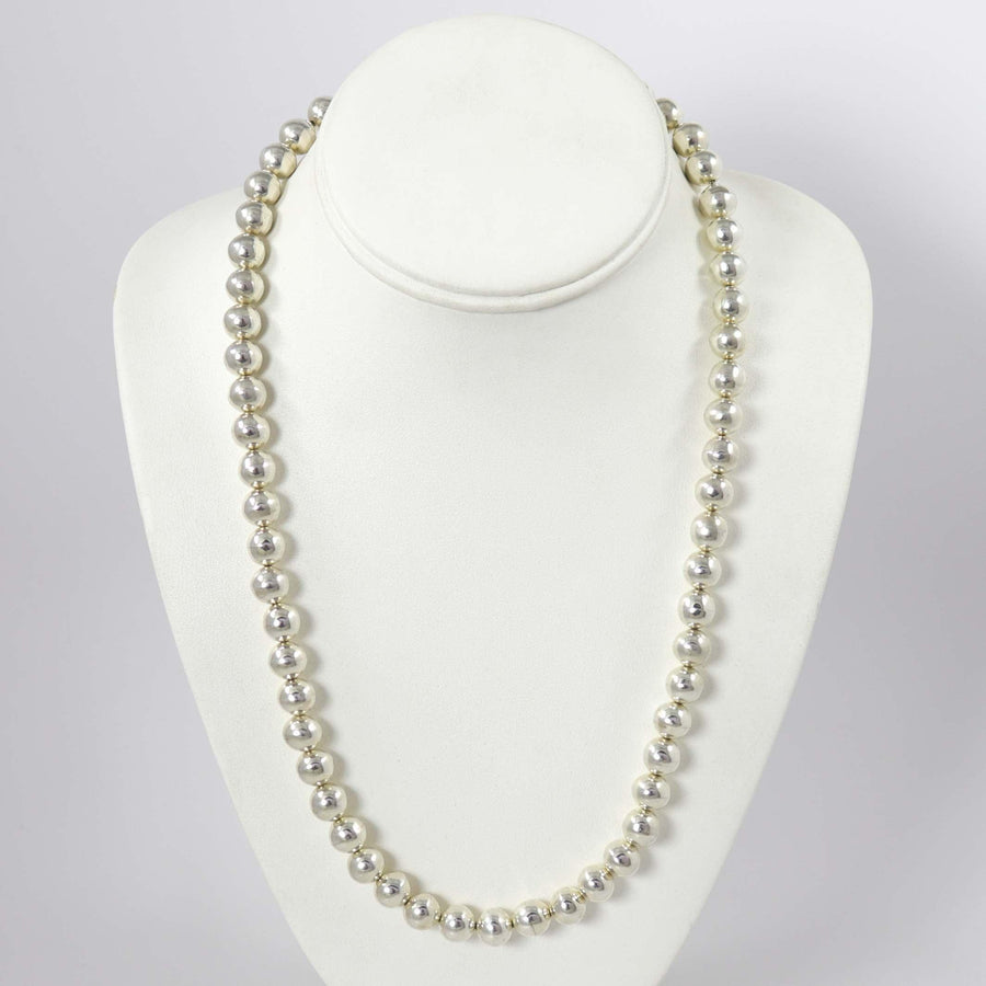 Silver Bead and Coral Necklace by Debbie Silversmith - Garland's