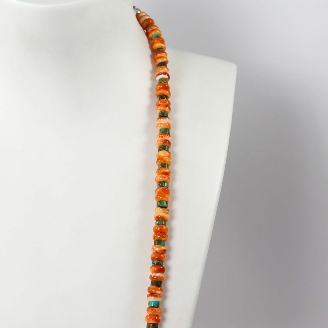 Spiny Oyster and Turquoise Necklace by Joe and Angie Reano - Garland's