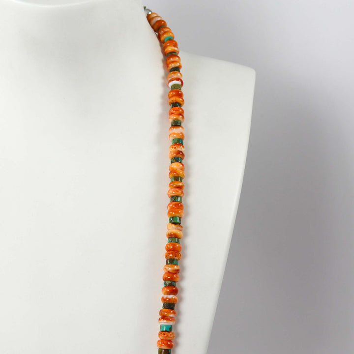 Spiny Oyster and Turquoise Necklace by Joe and Angie Reano - Garland's