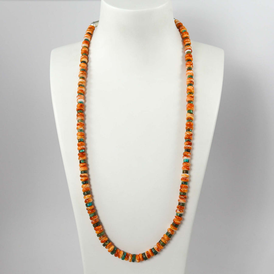 Spiny Oyster and Turquoise Necklace by Joe and Angie Reano - Garland's