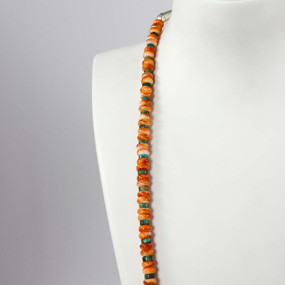 Spiny Oyster and Turquoise Necklace by Joe and Angie Reano - Garland's