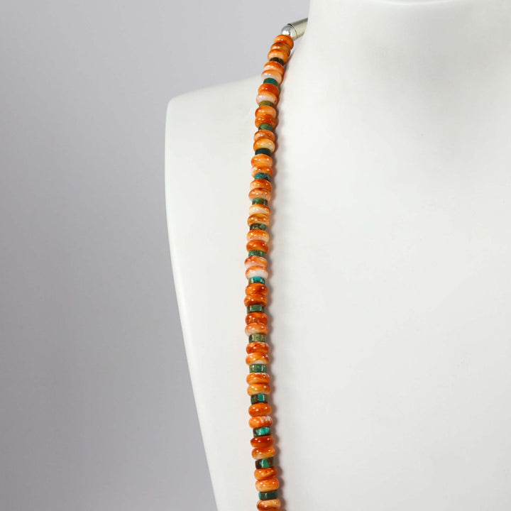Spiny Oyster and Turquoise Necklace by Joe and Angie Reano - Garland's