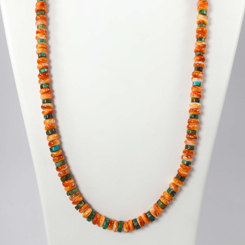 Spiny Oyster and Turquoise Necklace by Joe and Angie Reano - Garland's
