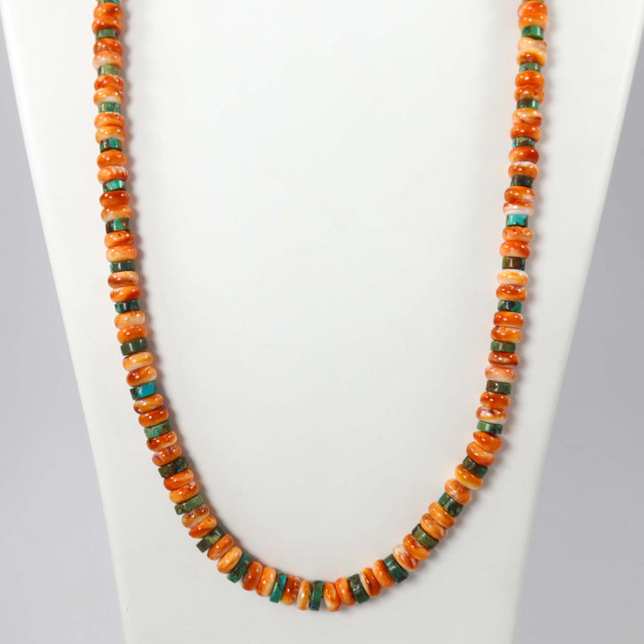 Spiny Oyster and Turquoise Necklace by Joe and Angie Reano - Garland's