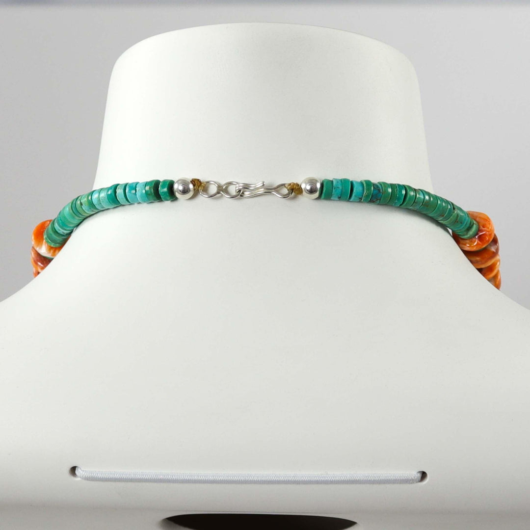 Spiny Oyster Shell and Turquoise Necklace by Raymond Tenorio - Garland's