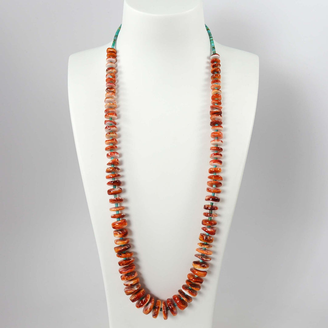 Spiny Oyster Shell and Turquoise Necklace by Raymond Tenorio - Garland's