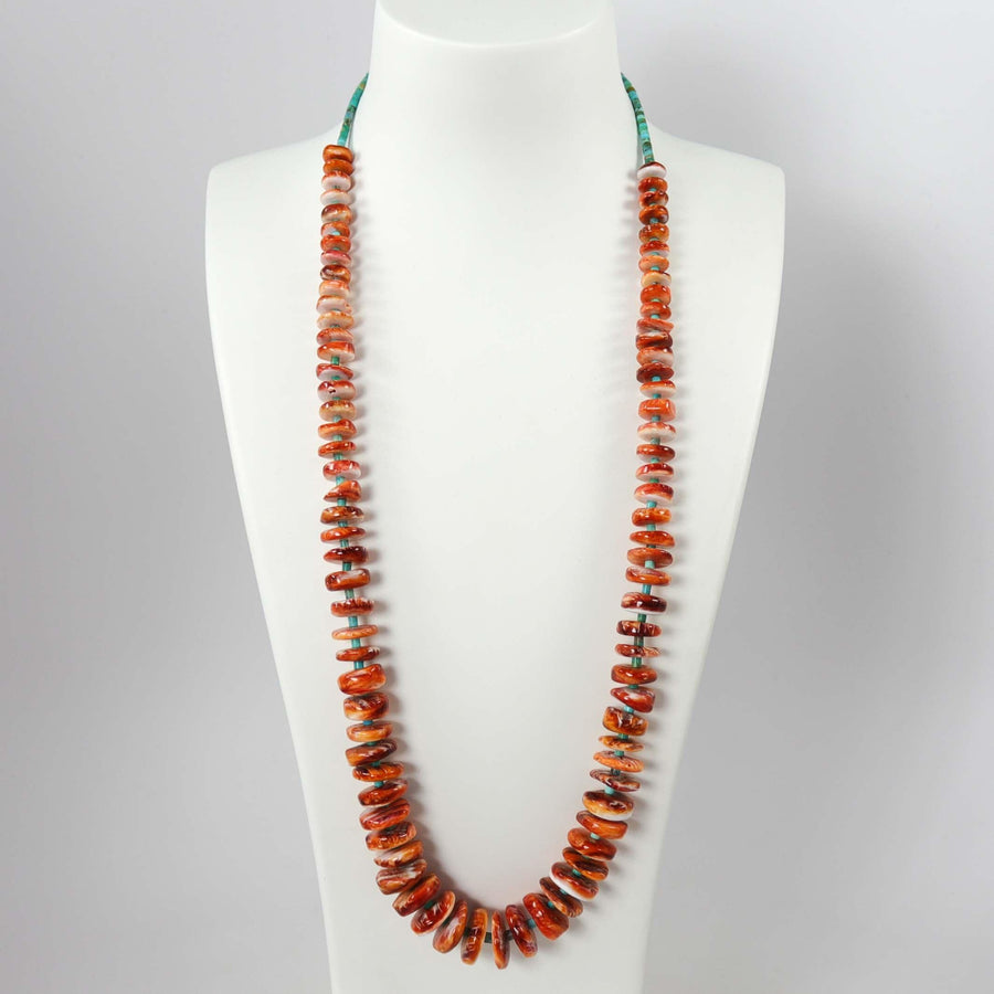 Spiny Oyster Shell and Turquoise Necklace by Raymond Tenorio - Garland's