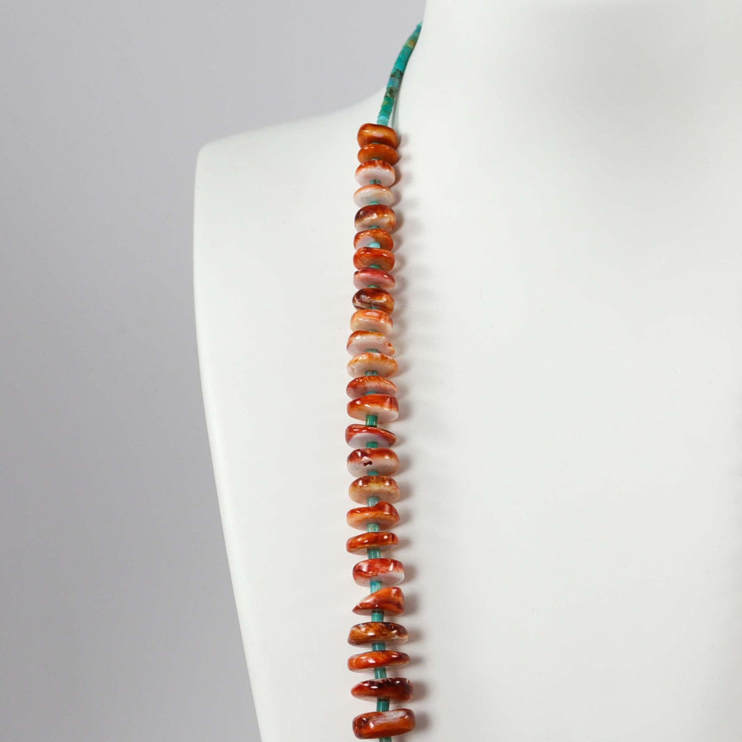 Spiny Oyster Shell and Turquoise Necklace by Raymond Tenorio - Garland's