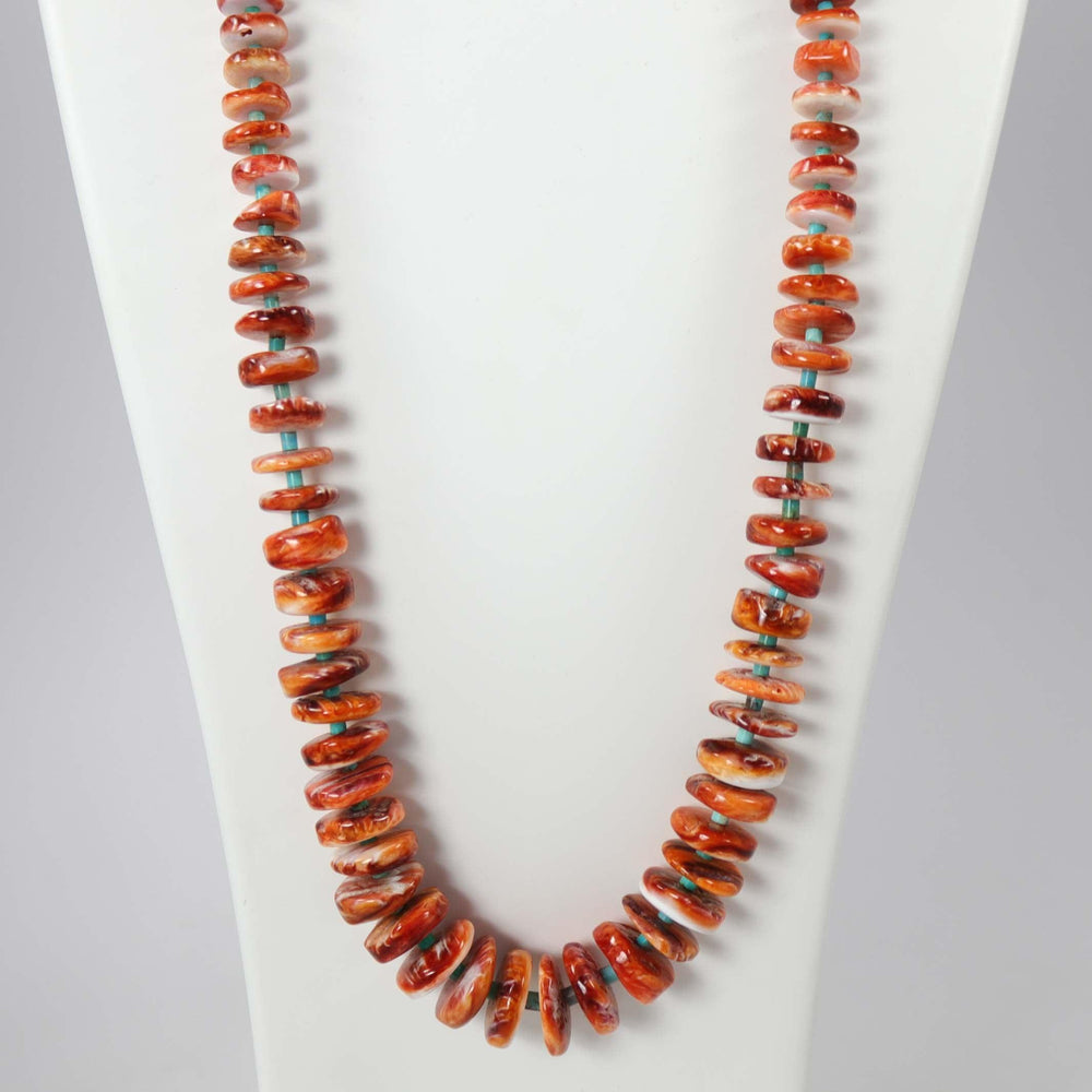 Spiny Oyster Shell and Turquoise Necklace by Raymond Tenorio - Garland's