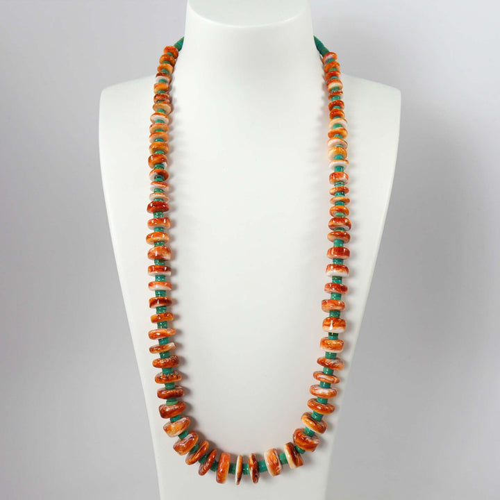 Spiny Oyster Shell and Turquoise Necklace by Raymond Tenorio - Garland's