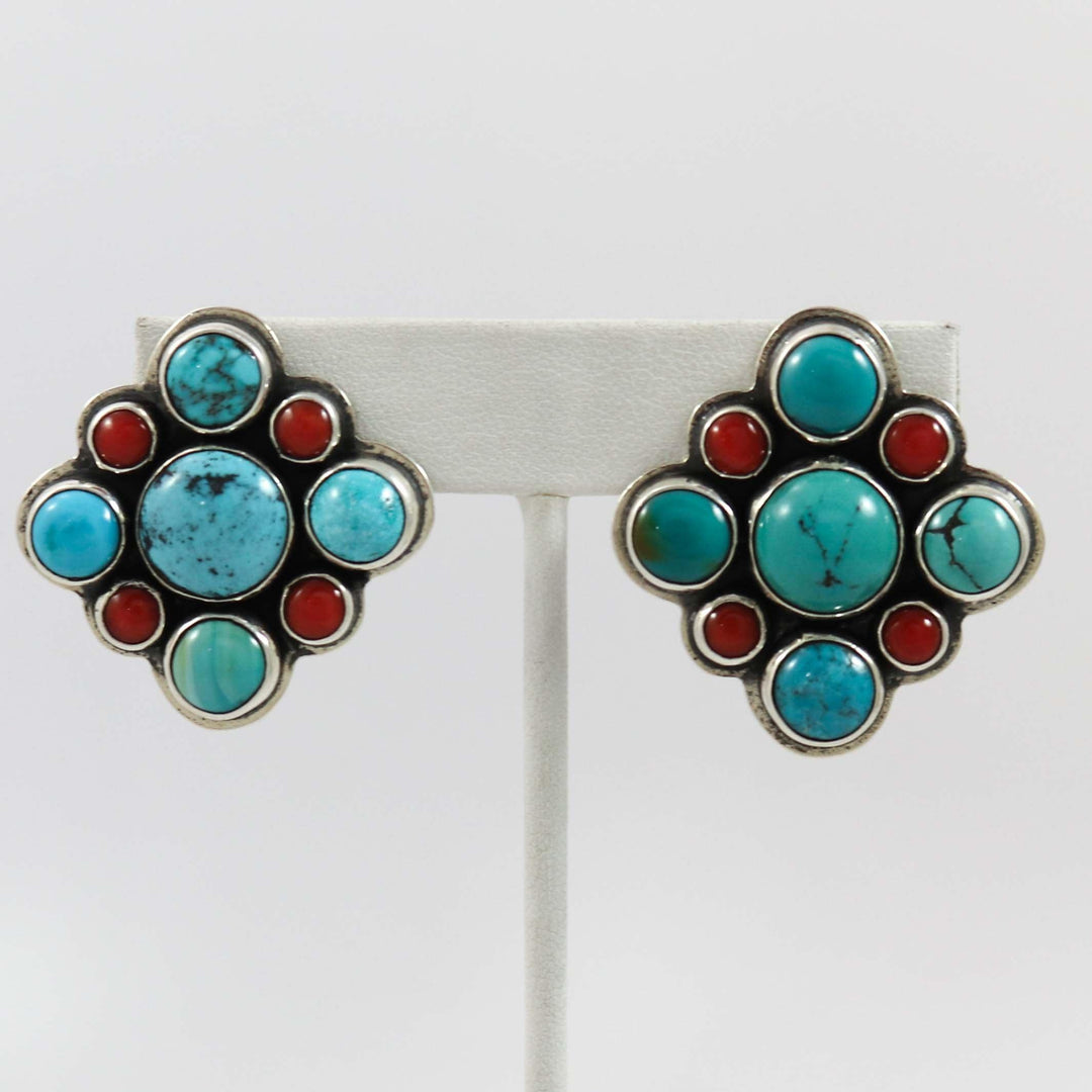 Turquoise and Coral Clip Earrings by Federico - Garland's