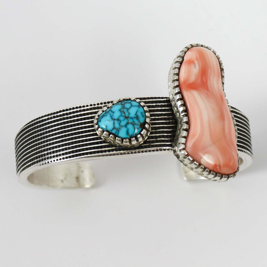 Turquoise and Coral Cuff by Alvin Yellowhorse - Garland's