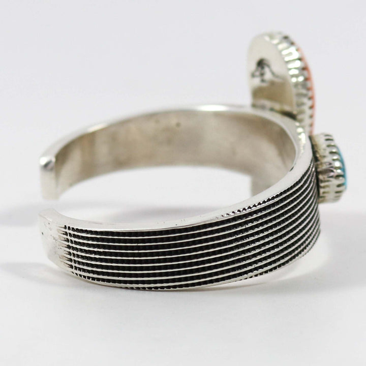 Turquoise and Coral Cuff by Alvin Yellowhorse - Garland's