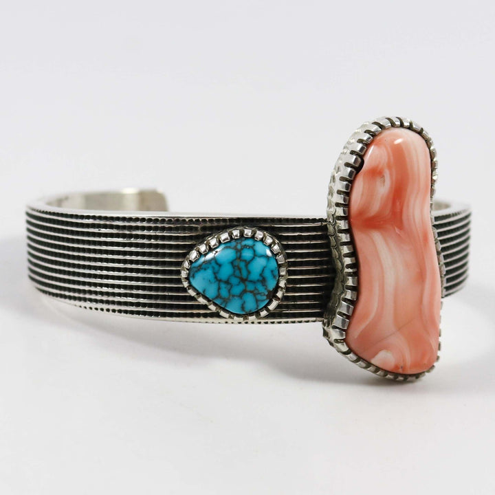 Turquoise and Coral Cuff by Alvin Yellowhorse - Garland's