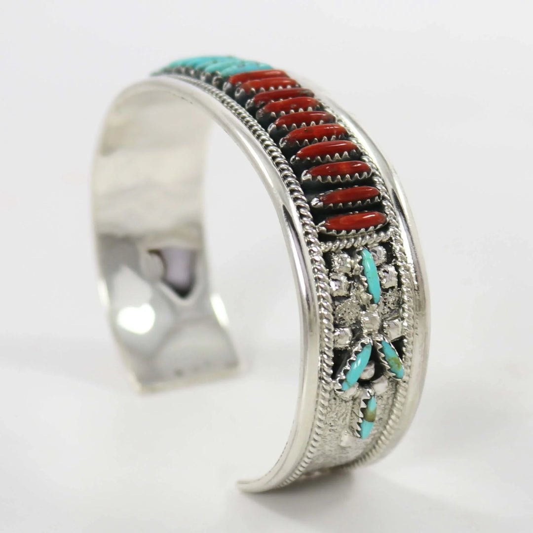 Turquoise and Coral Cuff by Frances Begay - Garland's