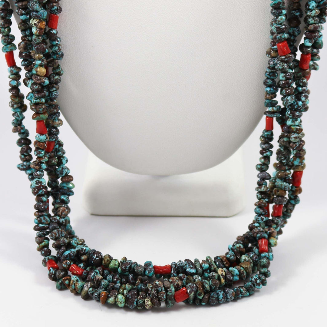 Turquoise and Coral Necklace by Joe and Mary Calabaza - Garland's