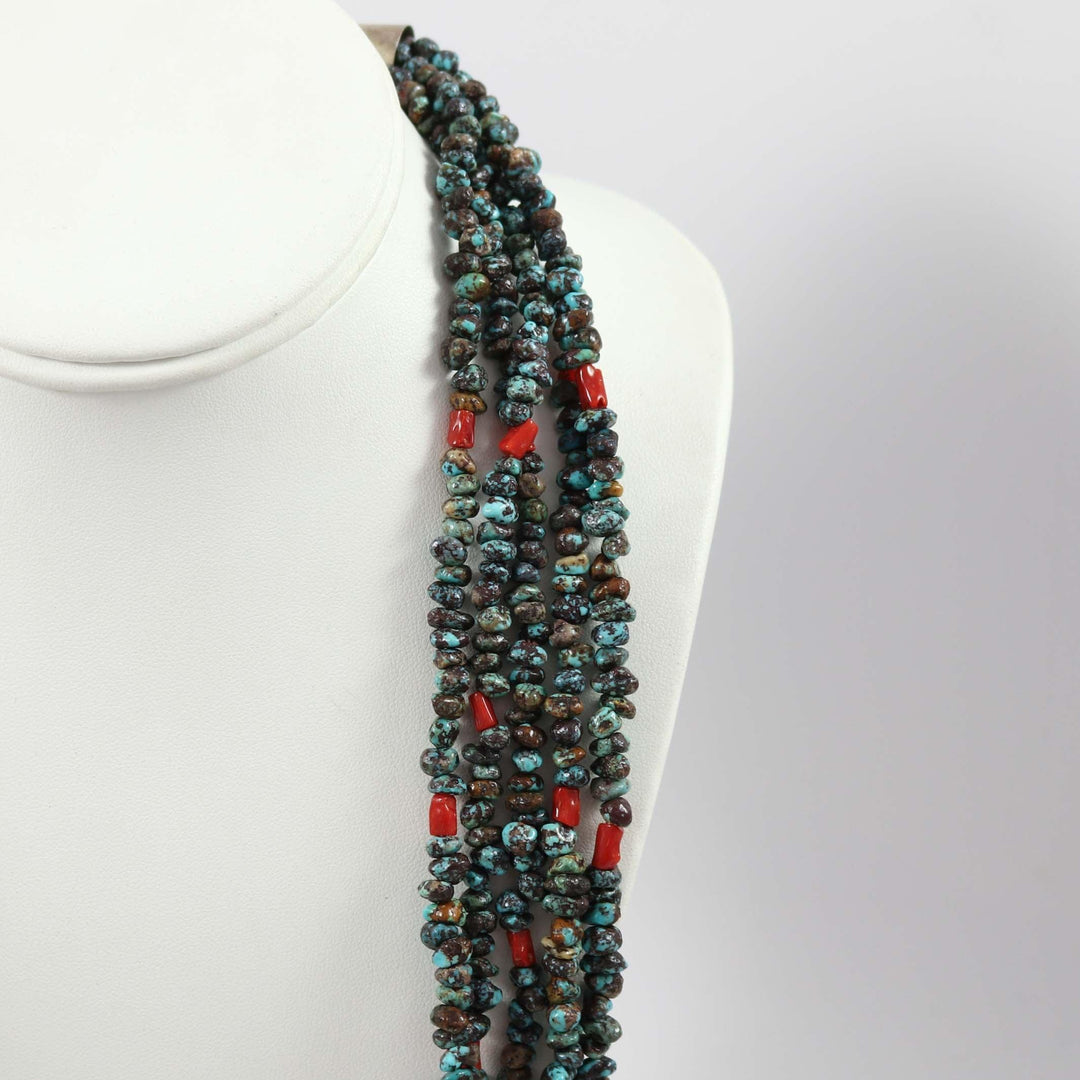 Turquoise and Coral Necklace by Joe and Mary Calabaza - Garland's