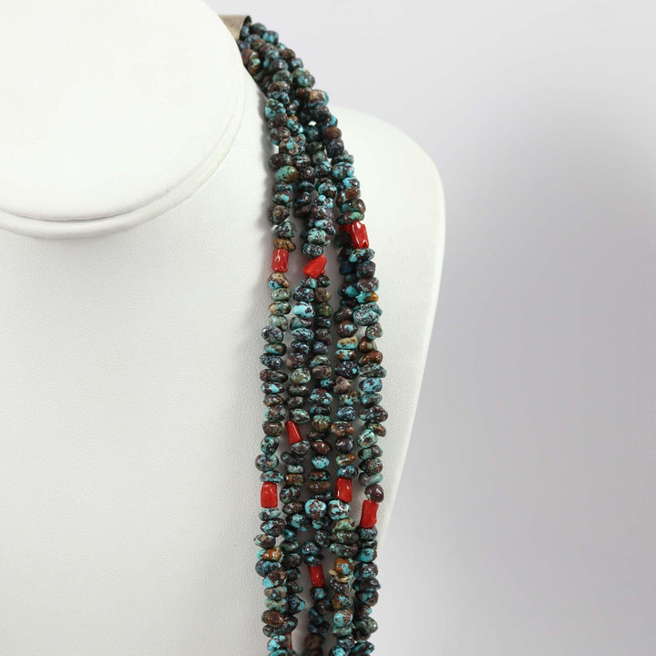 Turquoise and Coral Necklace by Joe and Mary Calabaza - Garland's
