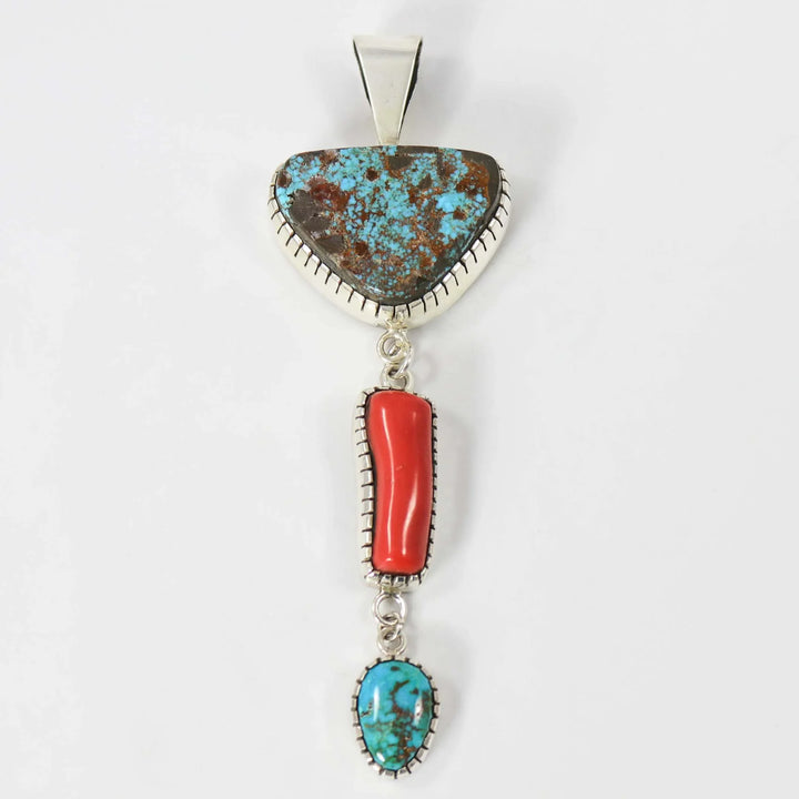 Turquoise and Coral Pendant by Kee Yazzie - Garland's