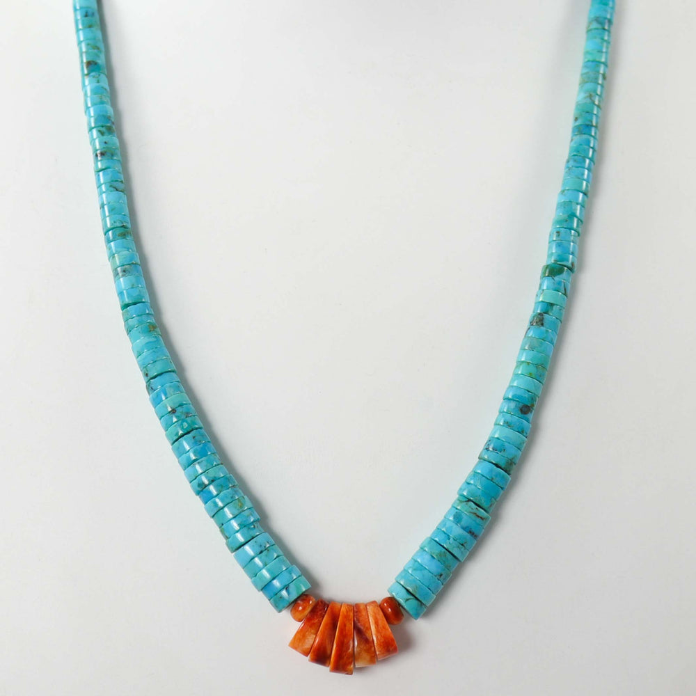 Turquoise and Spiny Oyster Necklace by Joe and Angie Reano - Garland's
