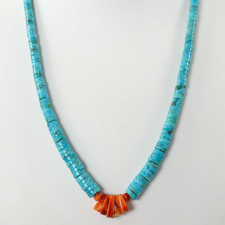 Turquoise and Spiny Oyster Necklace by Joe and Angie Reano - Garland's