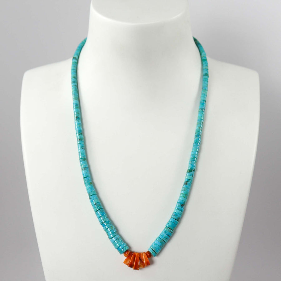 Turquoise and Spiny Oyster Necklace by Joe and Angie Reano - Garland's