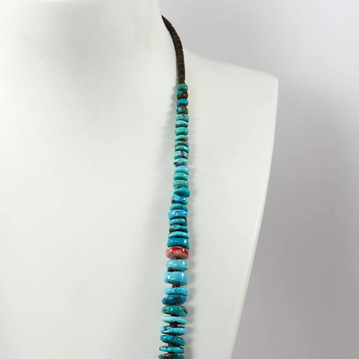 Turquoise and Spiny Oyster Necklace by Raymond Tenorio - Garland's