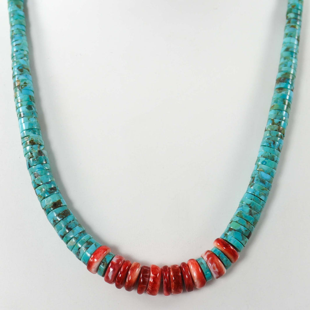 Turquoise and Spiny Oyster Necklace by Raymond Tenorio - Garland's