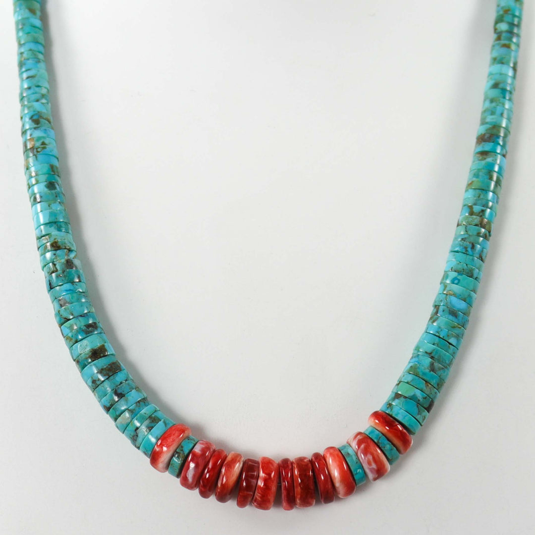 Turquoise and Spiny Oyster Necklace by Raymond Tenorio - Garland's