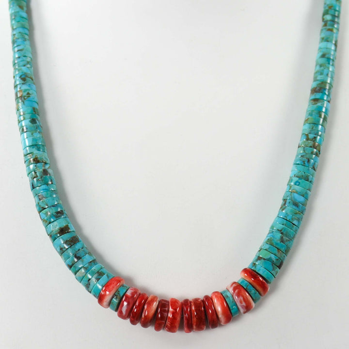 Turquoise and Spiny Oyster Necklace by Raymond Tenorio - Garland's