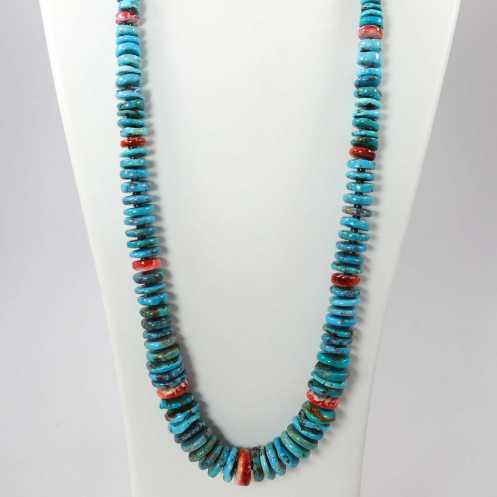 Turquoise and Spiny Oyster Necklace by Raymond Tenorio - Garland's