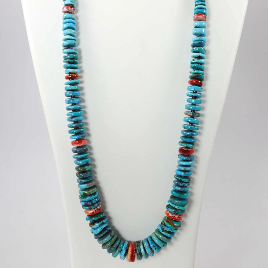 Turquoise and Spiny Oyster Necklace by Raymond Tenorio - Garland's