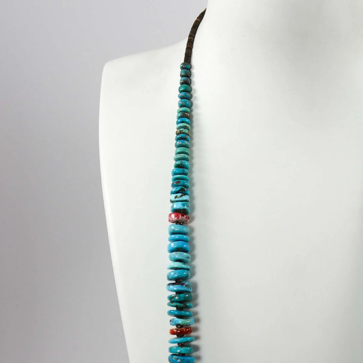 Turquoise and Spiny Oyster Necklace by Raymond Tenorio - Garland's