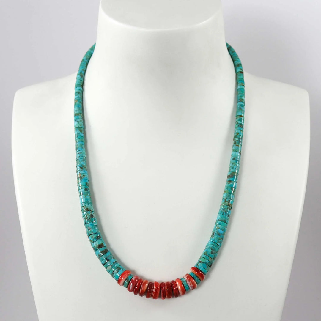 Turquoise and Spiny Oyster Necklace by Raymond Tenorio - Garland's