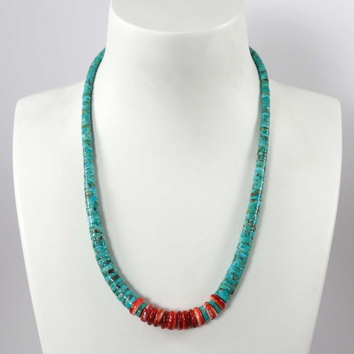 Turquoise and Spiny Oyster Necklace by Raymond Tenorio - Garland's