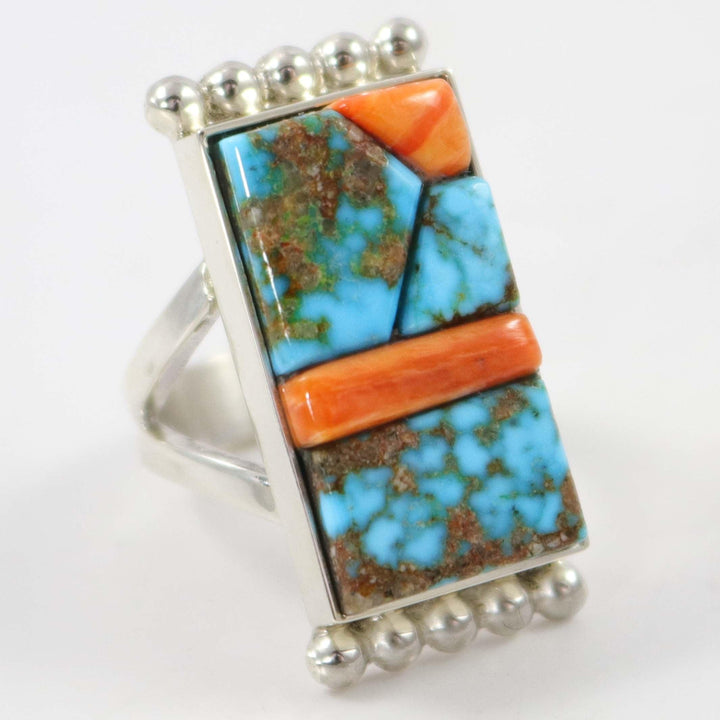 Turquoise and Spiny Oyster Ring by Bryon Yellowhorse - Garland's