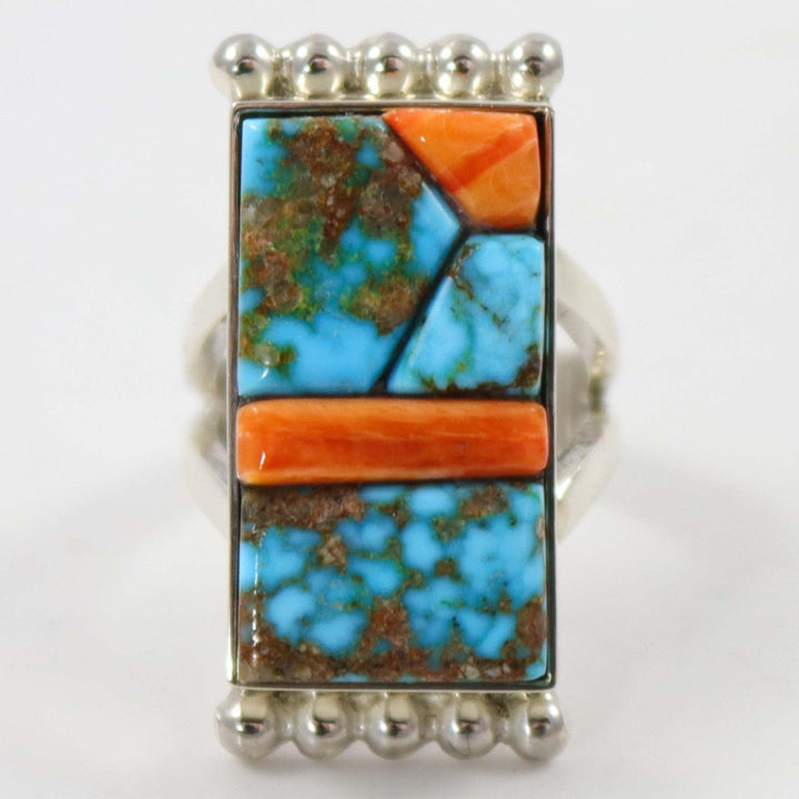 Turquoise and Spiny Oyster Ring by Bryon Yellowhorse - Garland's