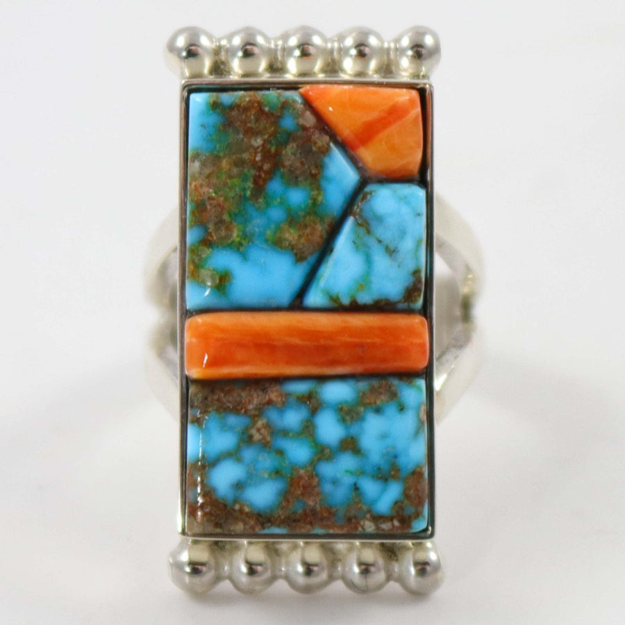 Turquoise and Spiny Oyster Ring by Bryon Yellowhorse - Garland's