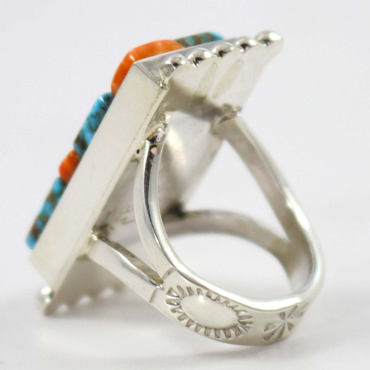 Turquoise and Spiny Oyster Ring by Bryon Yellowhorse - Garland's