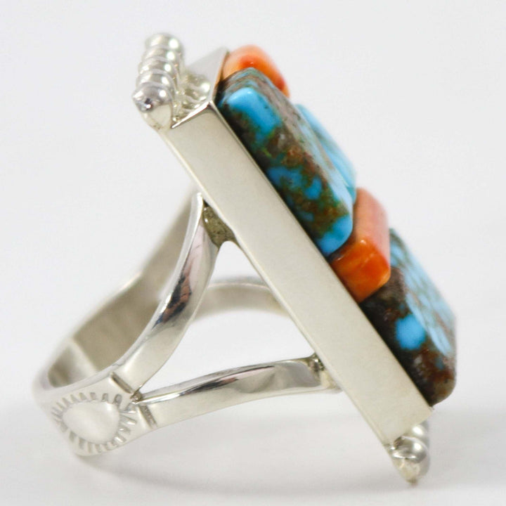 Turquoise and Spiny Oyster Ring by Bryon Yellowhorse - Garland's