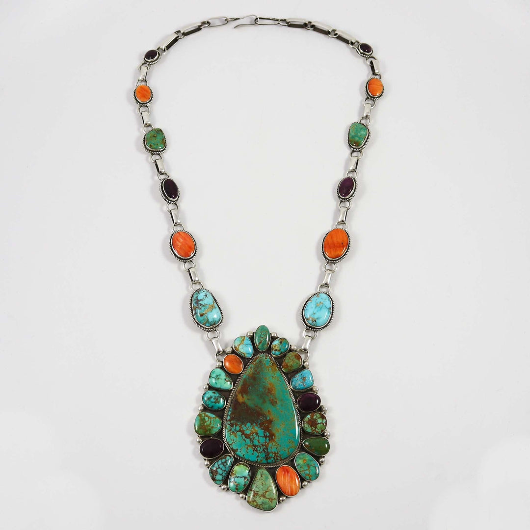 Turquoise and Spiny Oyster Shell Necklace by Clarissa and Vernon Hale - Garland's