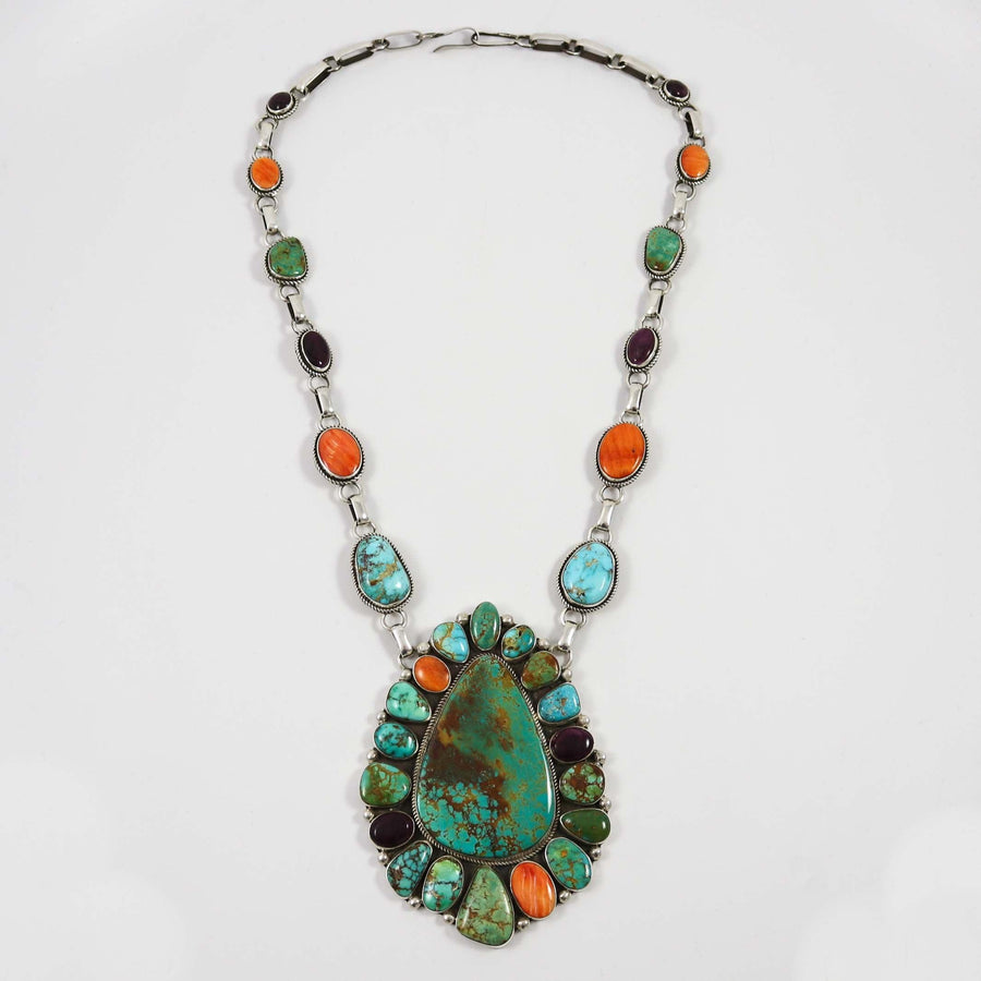 Turquoise and Spiny Oyster Shell Necklace by Clarissa and Vernon Hale - Garland's