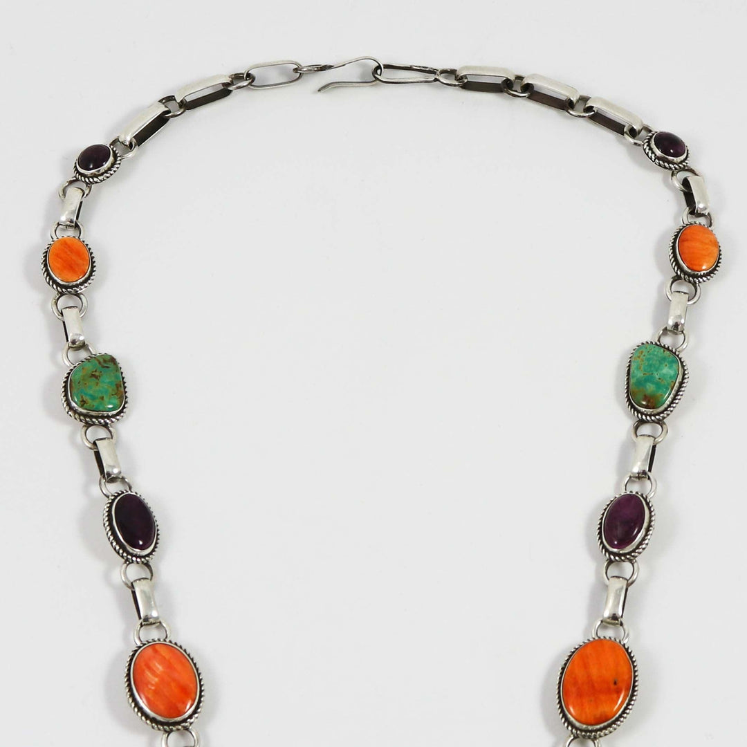 Turquoise and Spiny Oyster Shell Necklace by Clarissa and Vernon Hale - Garland's