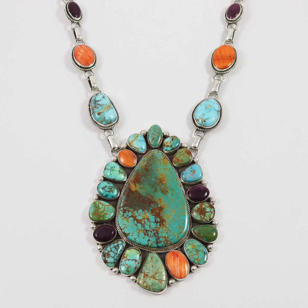 Turquoise and Spiny Oyster Shell Necklace by Clarissa and Vernon Hale - Garland's