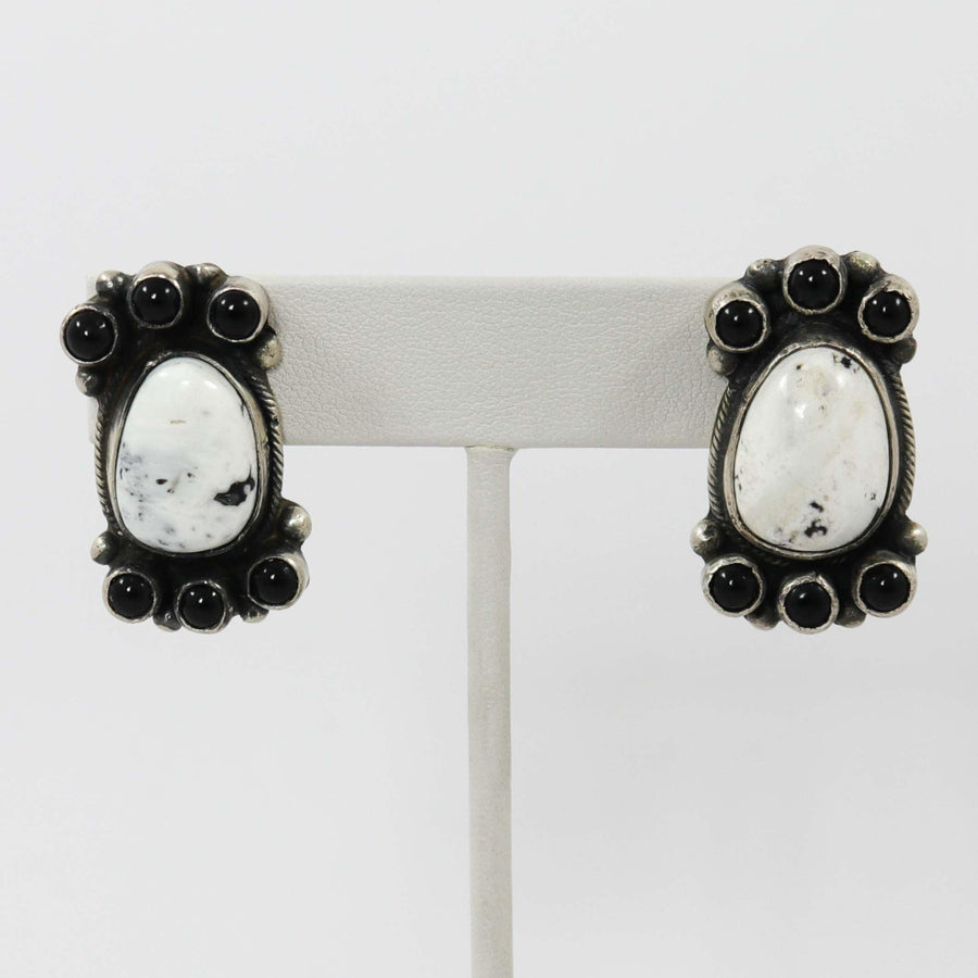 White Buffalo and Onyx Earrings by Lee Sandoval - Garland's