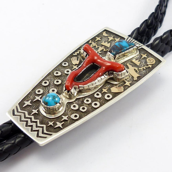 Bisbee Turquoise and Coral Bola Tie by Arland Ben - Garland's