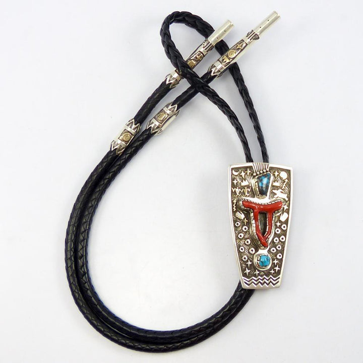 Bisbee Turquoise and Coral Bola Tie by Arland Ben - Garland's
