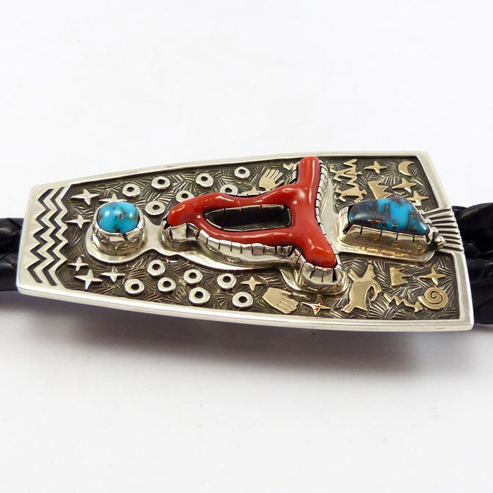 Bisbee Turquoise and Coral Bola Tie by Arland Ben - Garland's